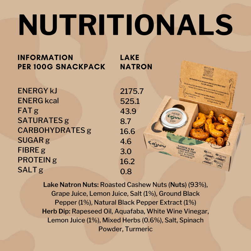 Lake Natron Salt and Pepper Cashew Nuts with Herb Dip Snackpack Tray
