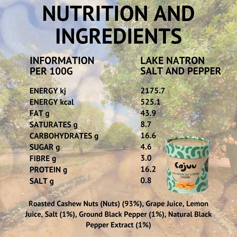Lake Natron Salt and Pepper Cashew Nuts Tube (100g)